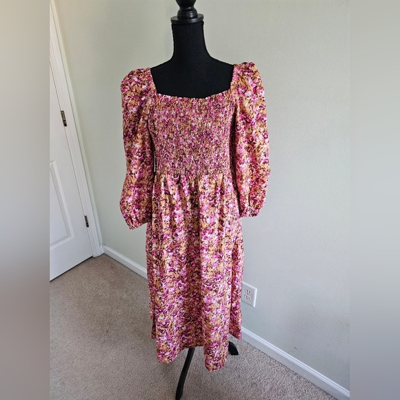 J. Crew Floral Long Sleeve Dress in Pink and Yellow - Picture 5 of 8